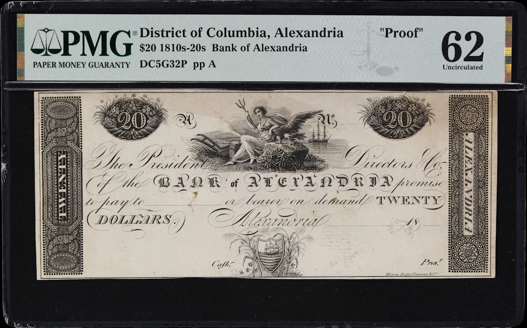 Alexandria, District of Columbia. Bank of Alexandria. 18xx $20. PMG