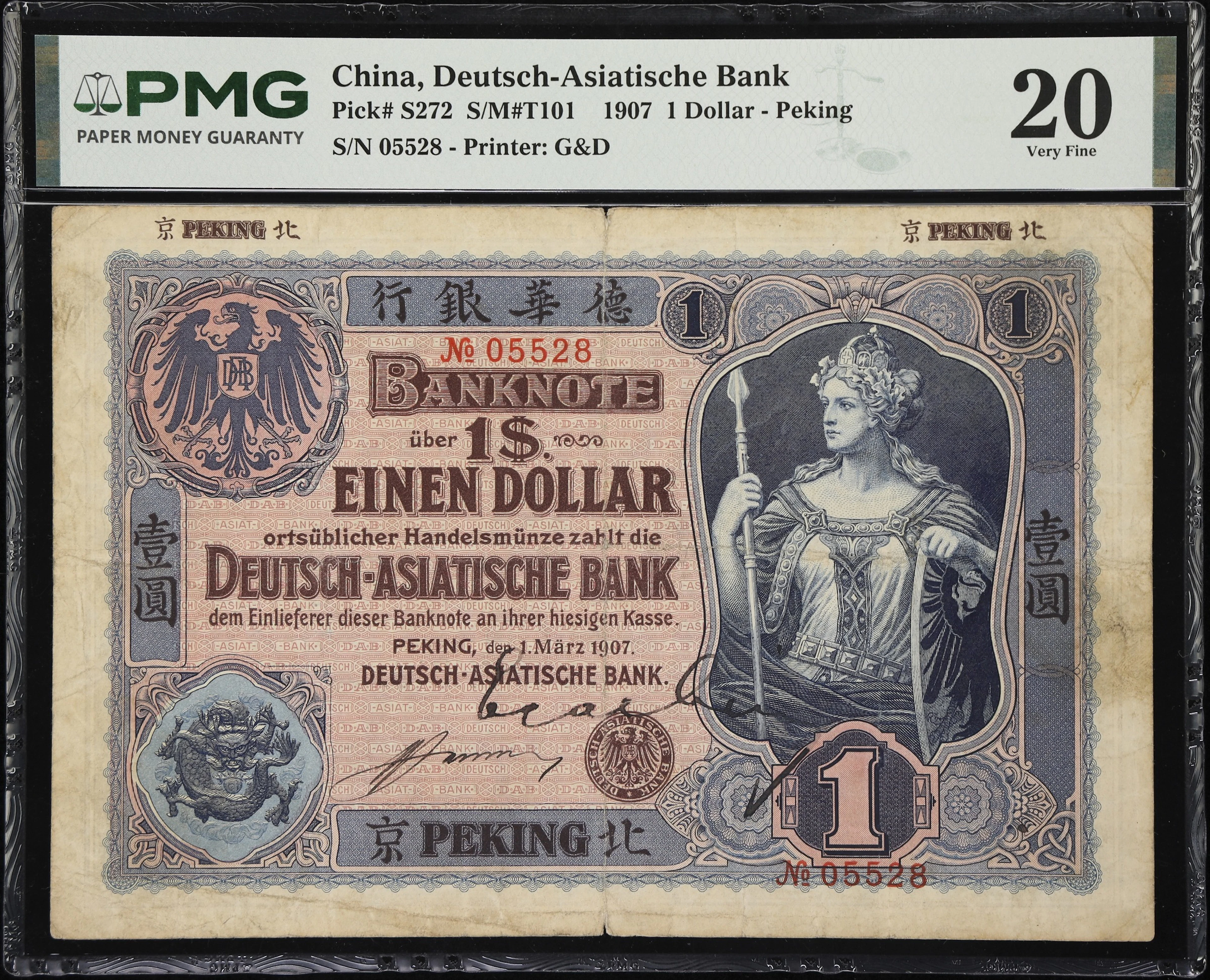 CHINA--FOREIGN BANKS. Deutsch-Asiatische Bank. 1 Dollar, 1.3.1907.