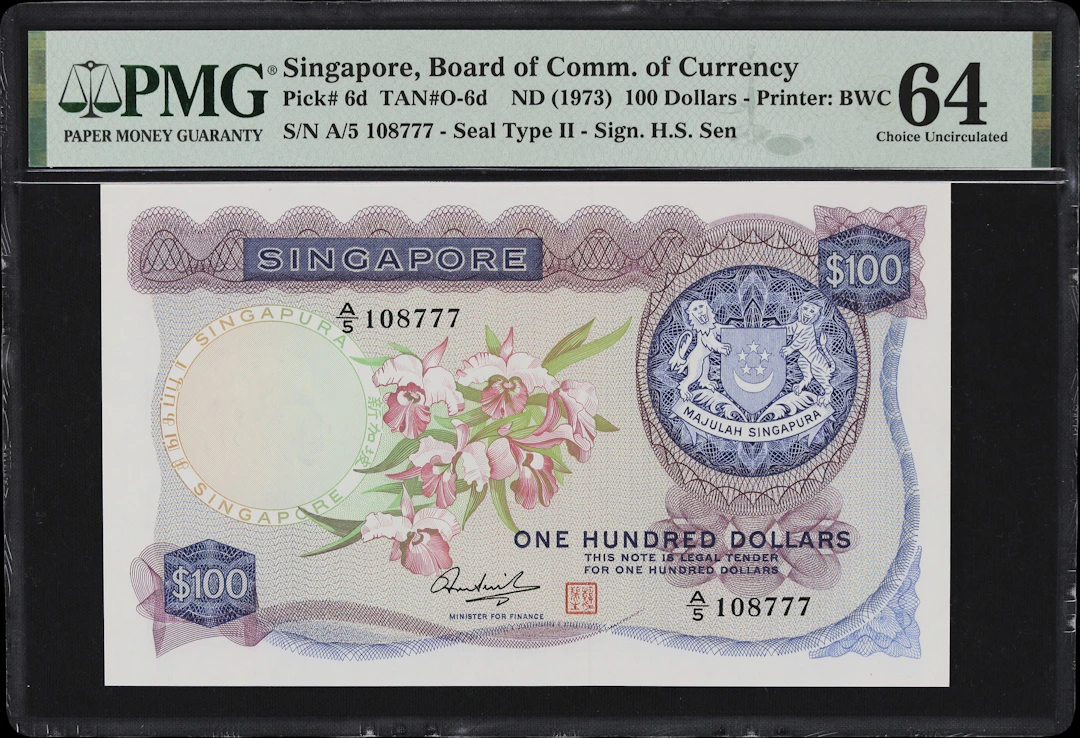 SINGAPORE. Board of Commissioners of Currency. 100 Dollars, ND (1973).