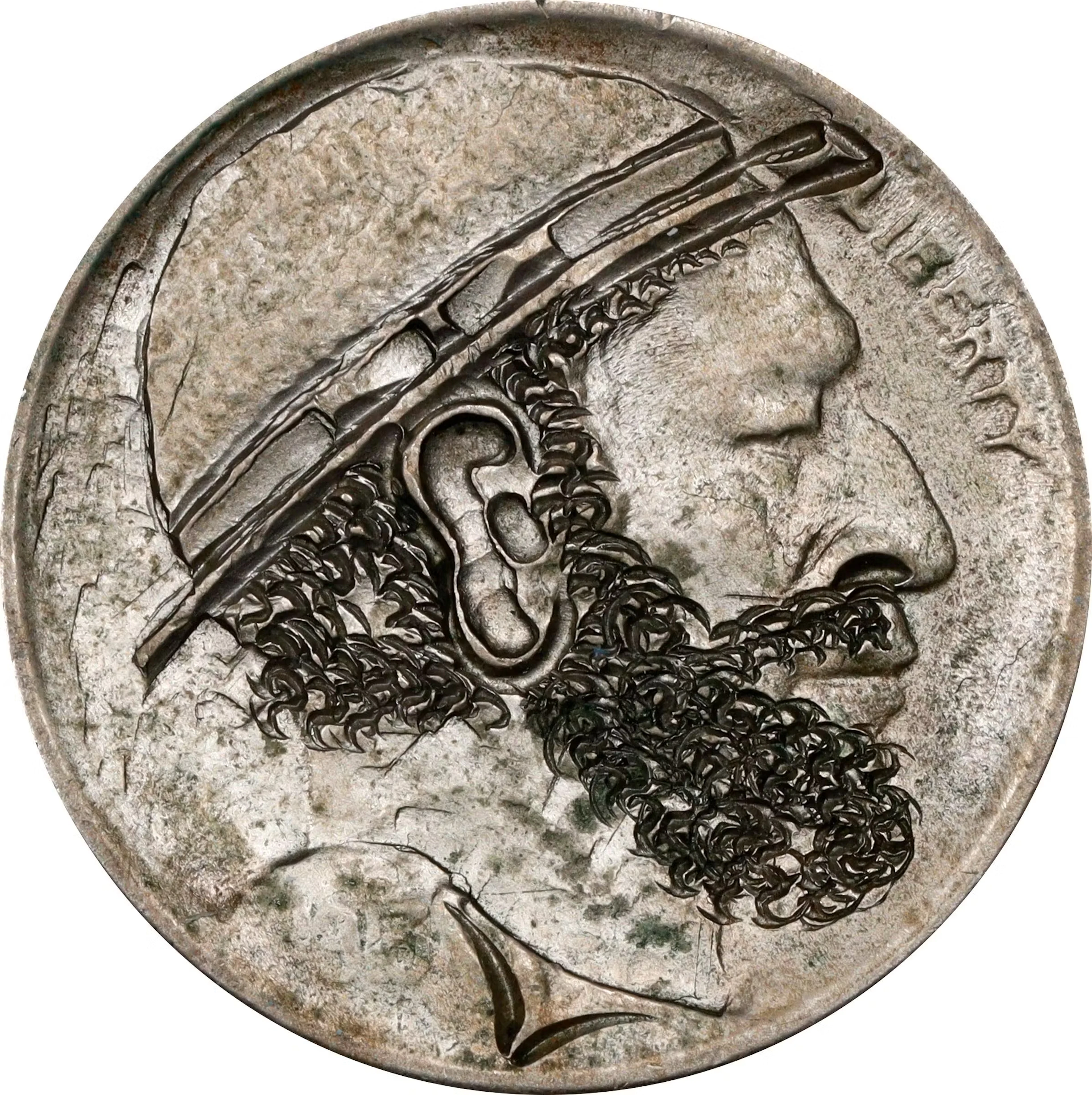 Bearded Man Wearing Derby Hat Hobo Nickel. By Peanut Ear. Quality