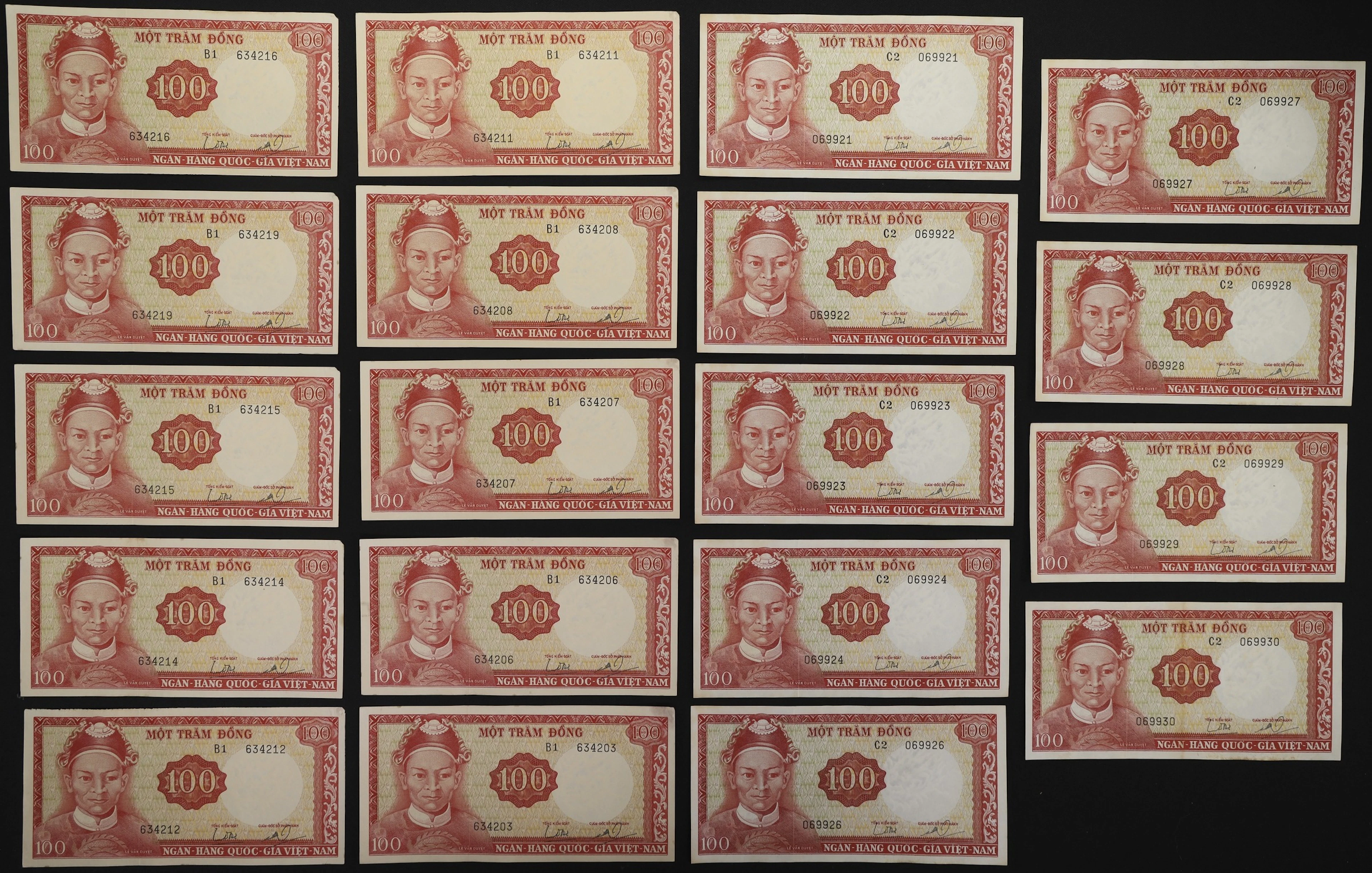 VIETNAM, SOUTH. Lot of (19). National Bank of Vietnam. 100 Dong, ND