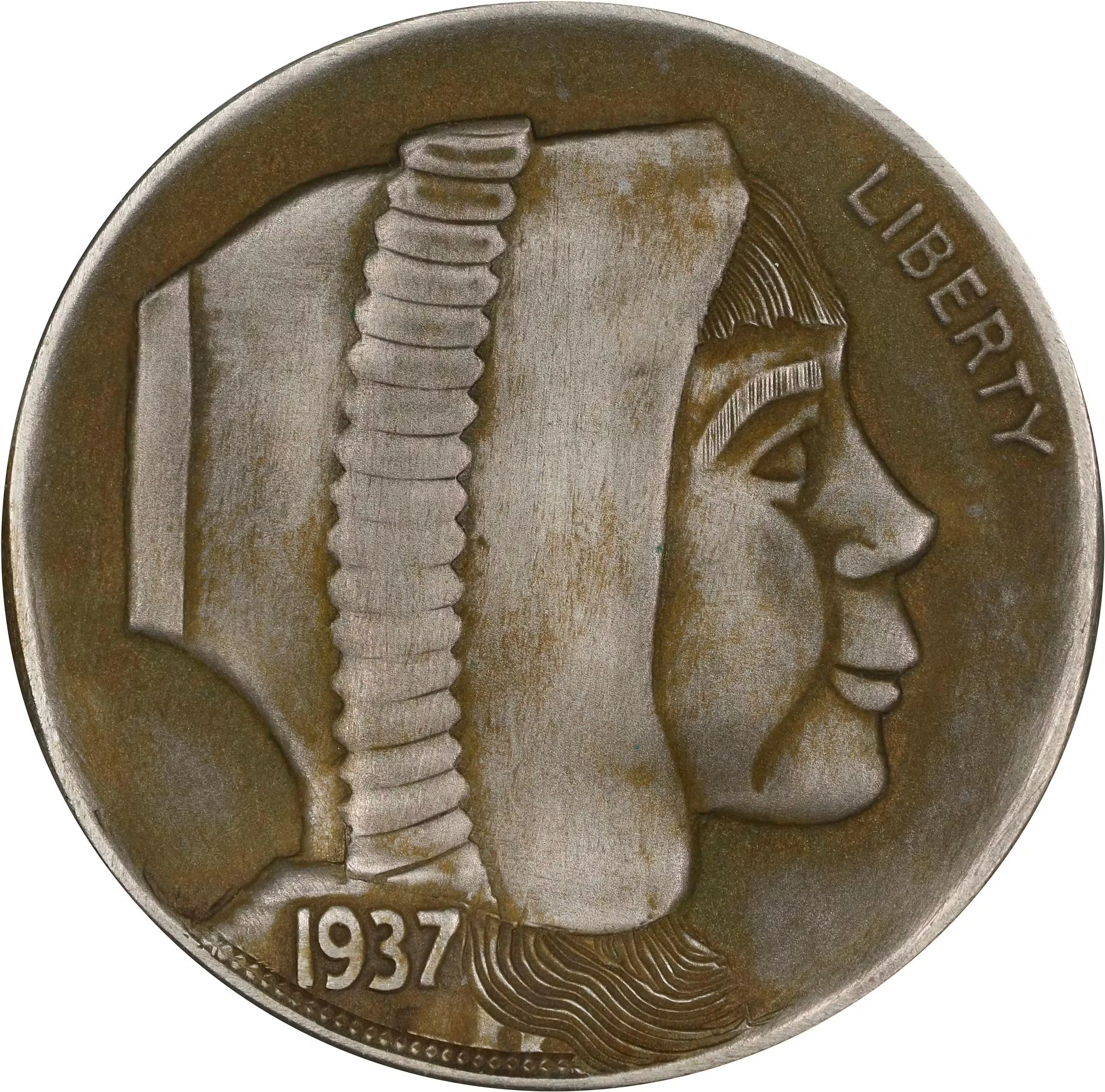 Apple-Cheeked Woman Wearing Bonnet Hobo Nickel. By Bill Jameson. Signed