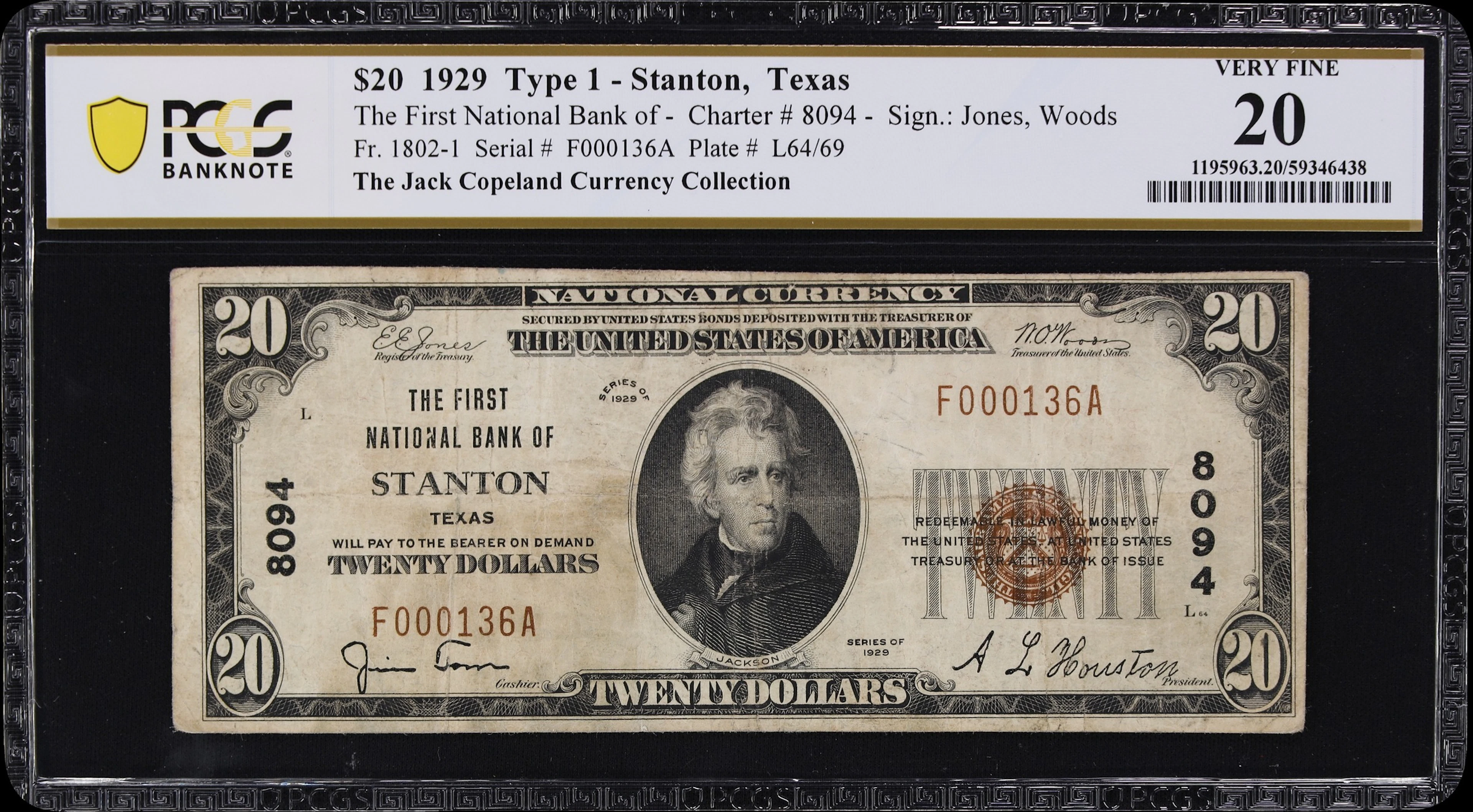 Stanton, Texas. $20 1929 Ty. 1. Fr. 1802-1. First NB. Charter #8094.