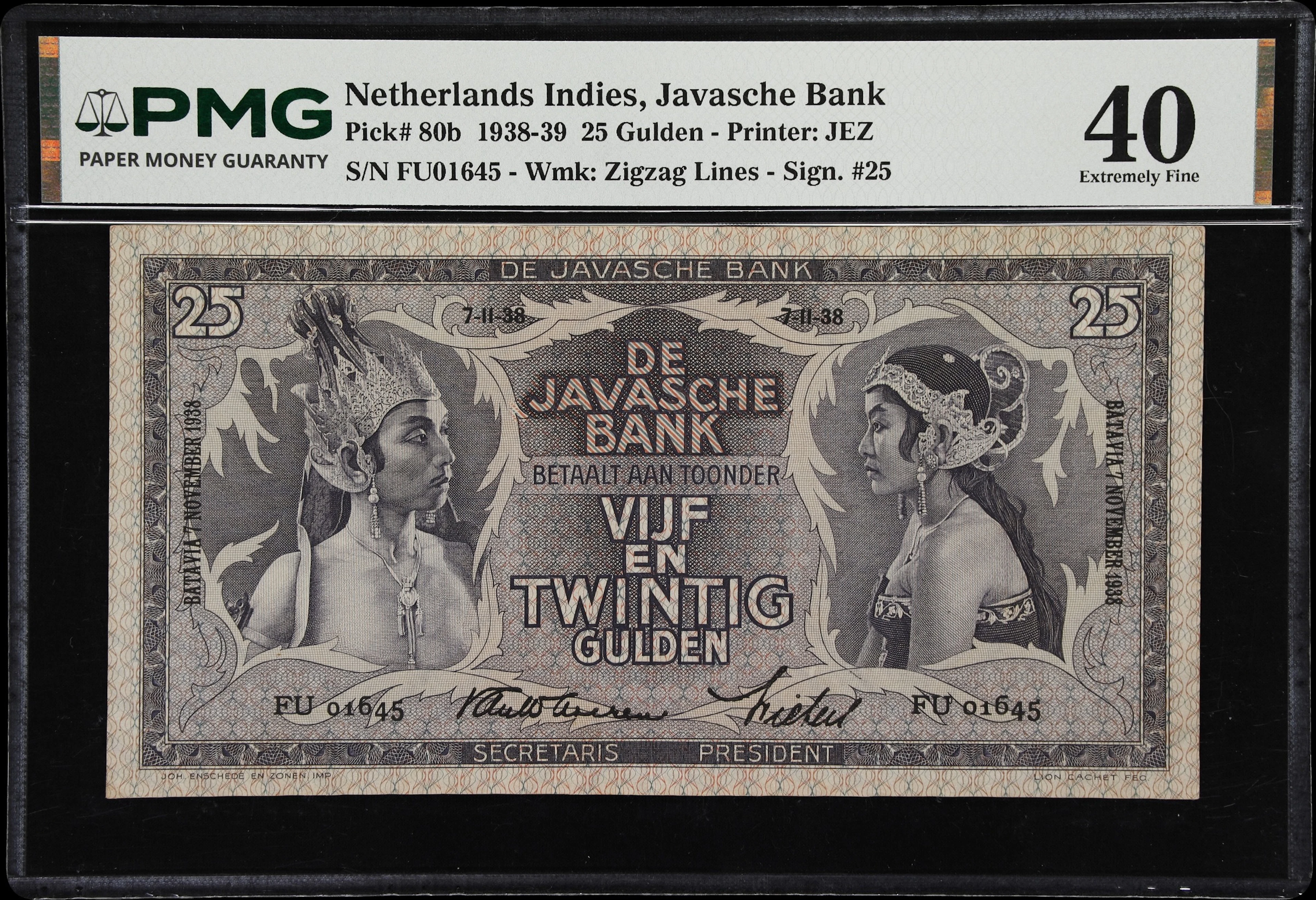 NETHERLANDS INDIES. Javasche Bank. 25 Gulden, 7.11.1938. P-80b. PMG