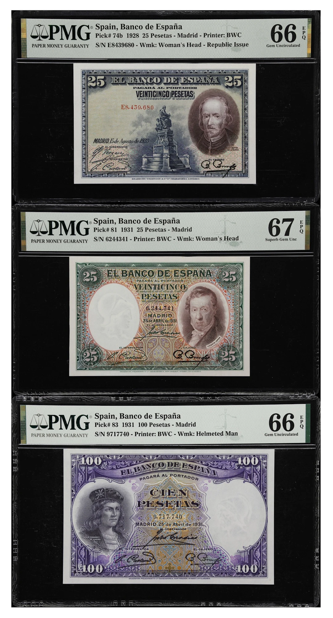 (◊) SPAIN. Lot of (3). Banco de Espana. 25 & 100 Pesetas, 1928-31.