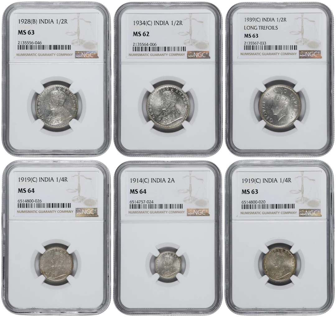 INDIA. Sextet of Silver Denominations (6 Pieces), 1914-39. All NGC Certified.