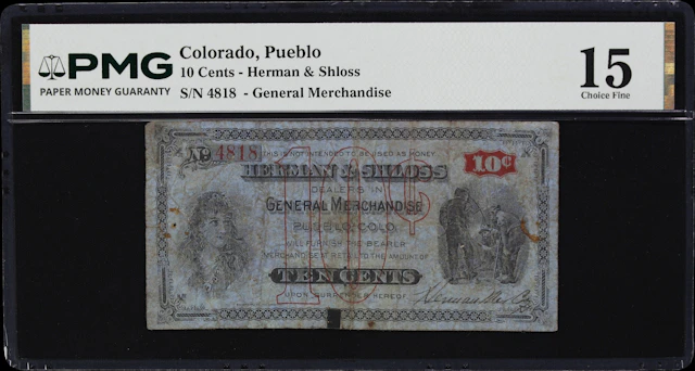 Pueblo, Colorado. Herman & Shloss. ND 10 Cents. PMG Choice Fine 15.