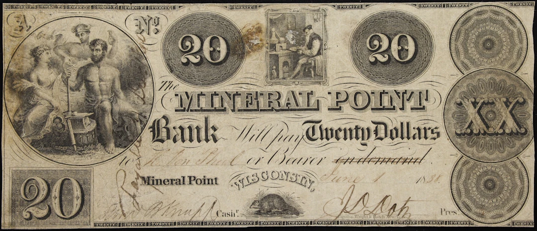 Mineral Point, Wisconsin Territory. Mineral Point Bank. 1838 $20.