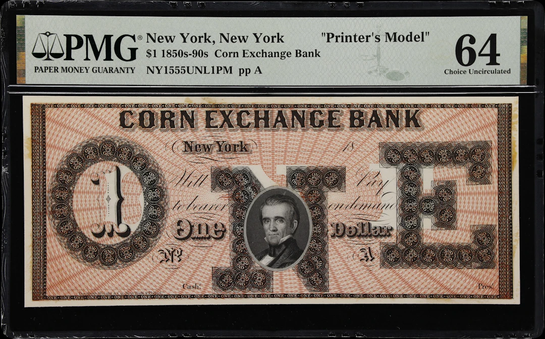 New York, New York. Corn Exchange Bank. 18xx $1. PMG Choice Uncirculated