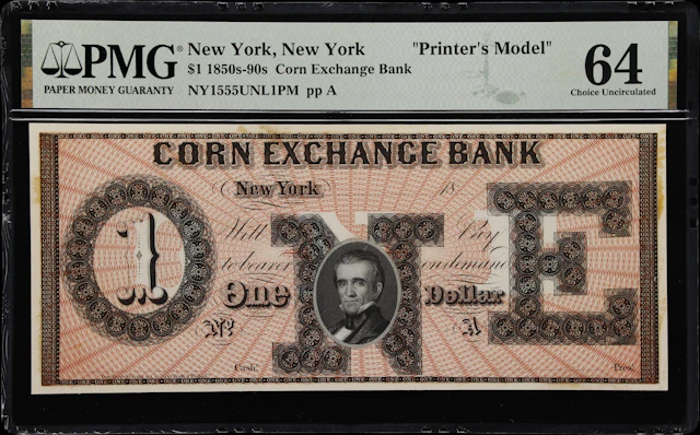 New York, New York. Corn Exchange Bank. 18xx $1. PMG Choice Uncirculated