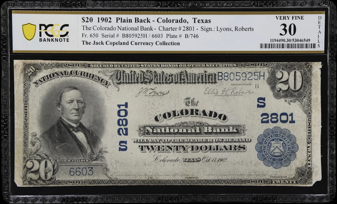 Colorado, Texas. $20 1902 Plain Back. Fr. 650. Colorado NB. Charter
