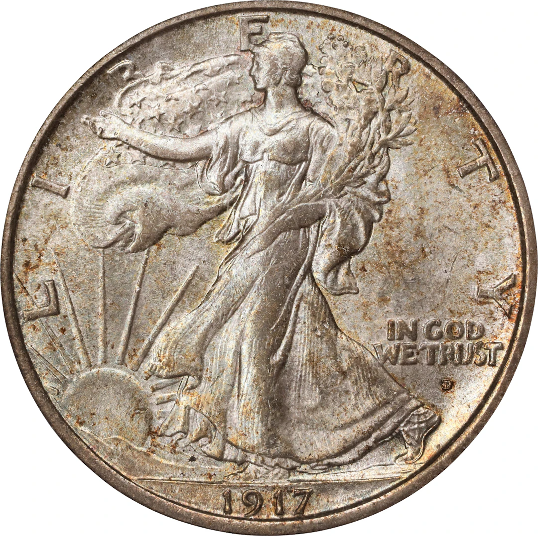 1917-D Walking Liberty Half Dollar. Obverse Mintmark. MS-64 (PCGS). CAC.