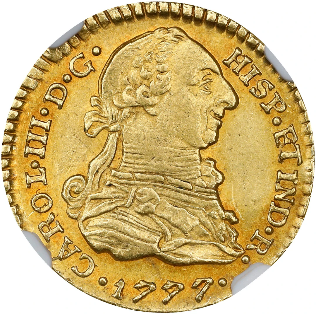 COLOMBIA. Escudo, 1777-P SF. Popayan Mint. Charles III. NGC Unc Details--Reverse