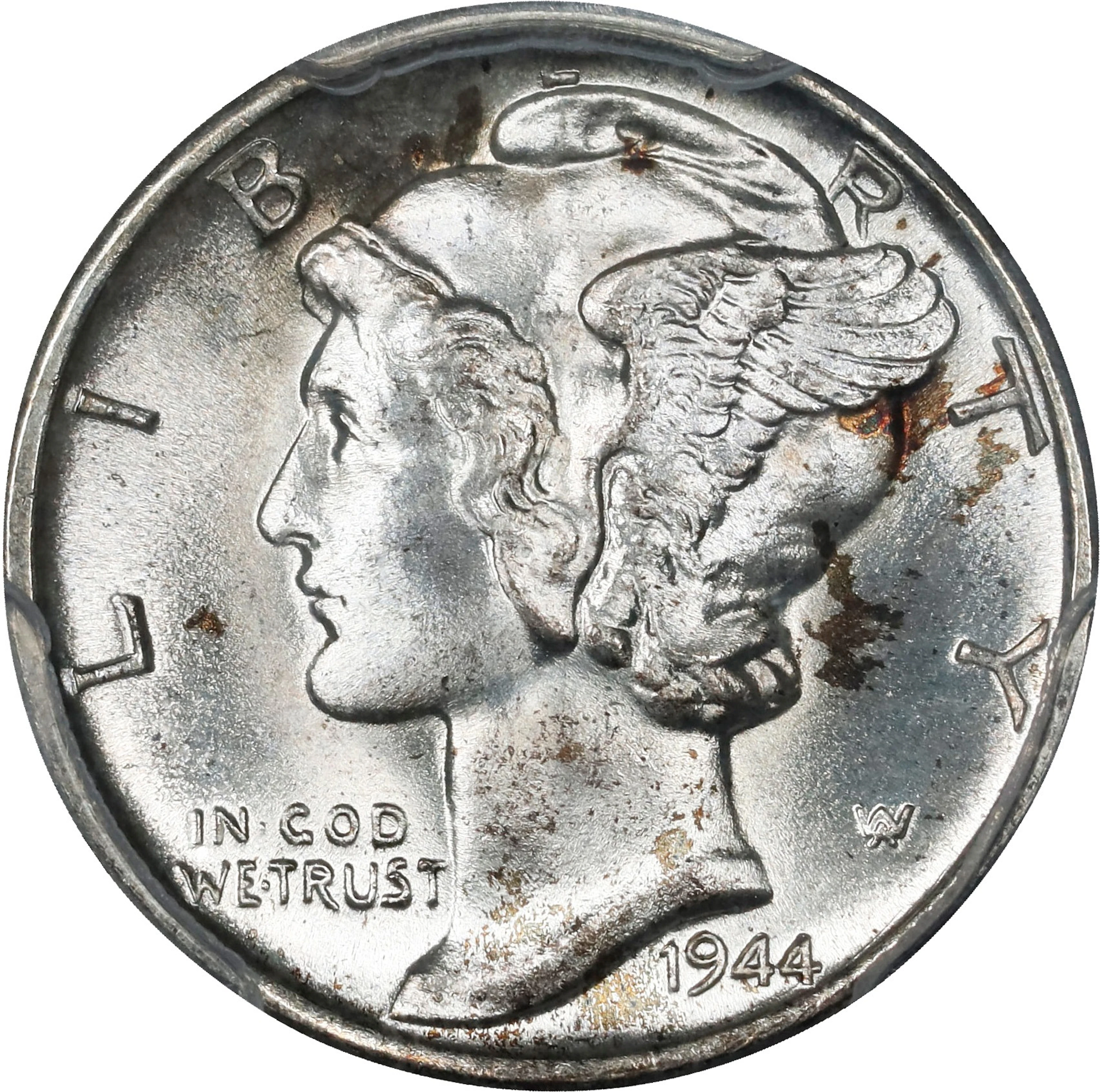 1944-D/D Mercury Dime. FS-501. Repunched Mintmark. MS-66 FB (PCGS).