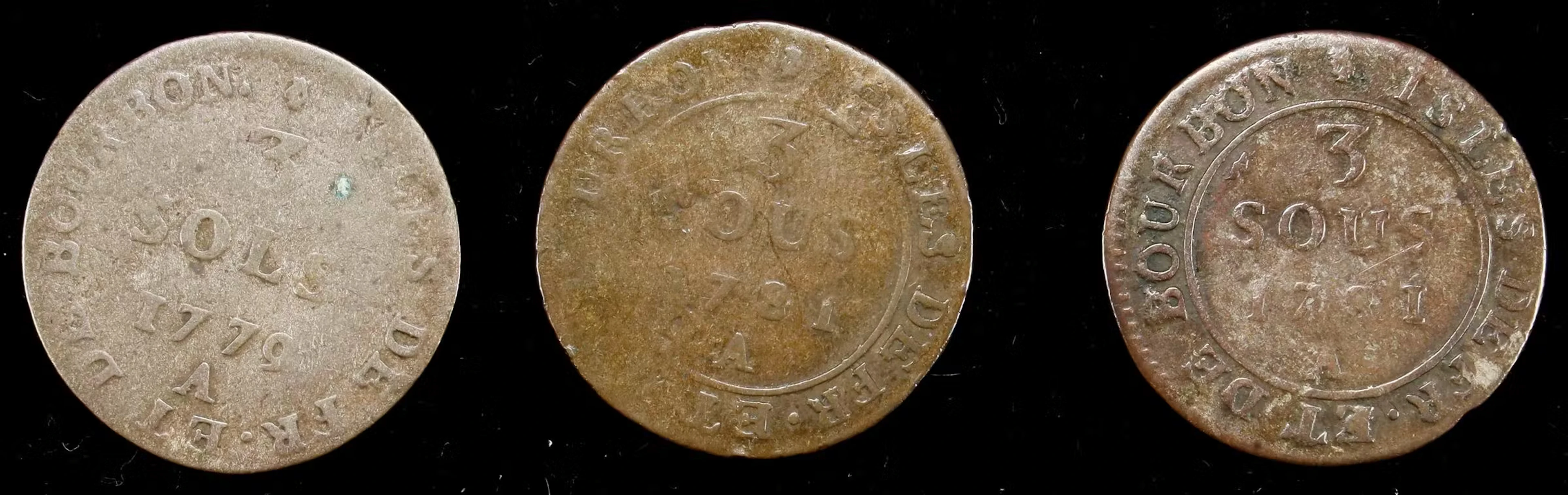 ISLE DE FRANCE. Trio of 3 Sous (3 Pieces), 1781-A. Paris Mint. Grade