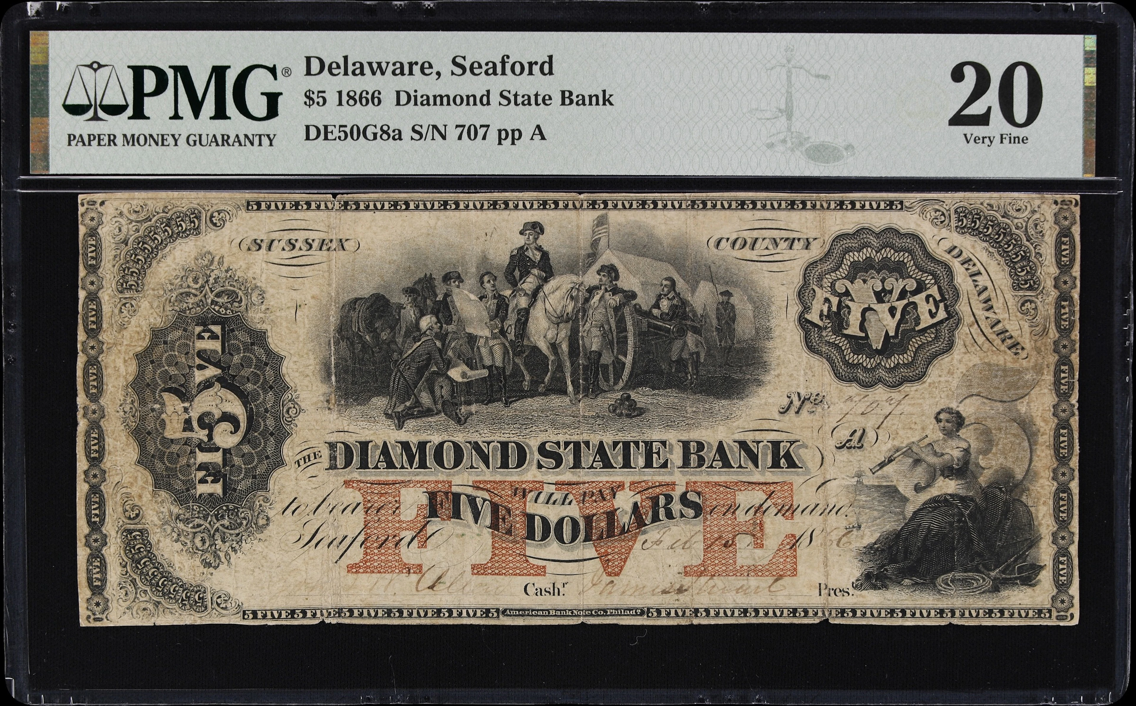 Seaford, Delaware. Diamond State Bank. 1866 $5. PMG Very Fine 20.