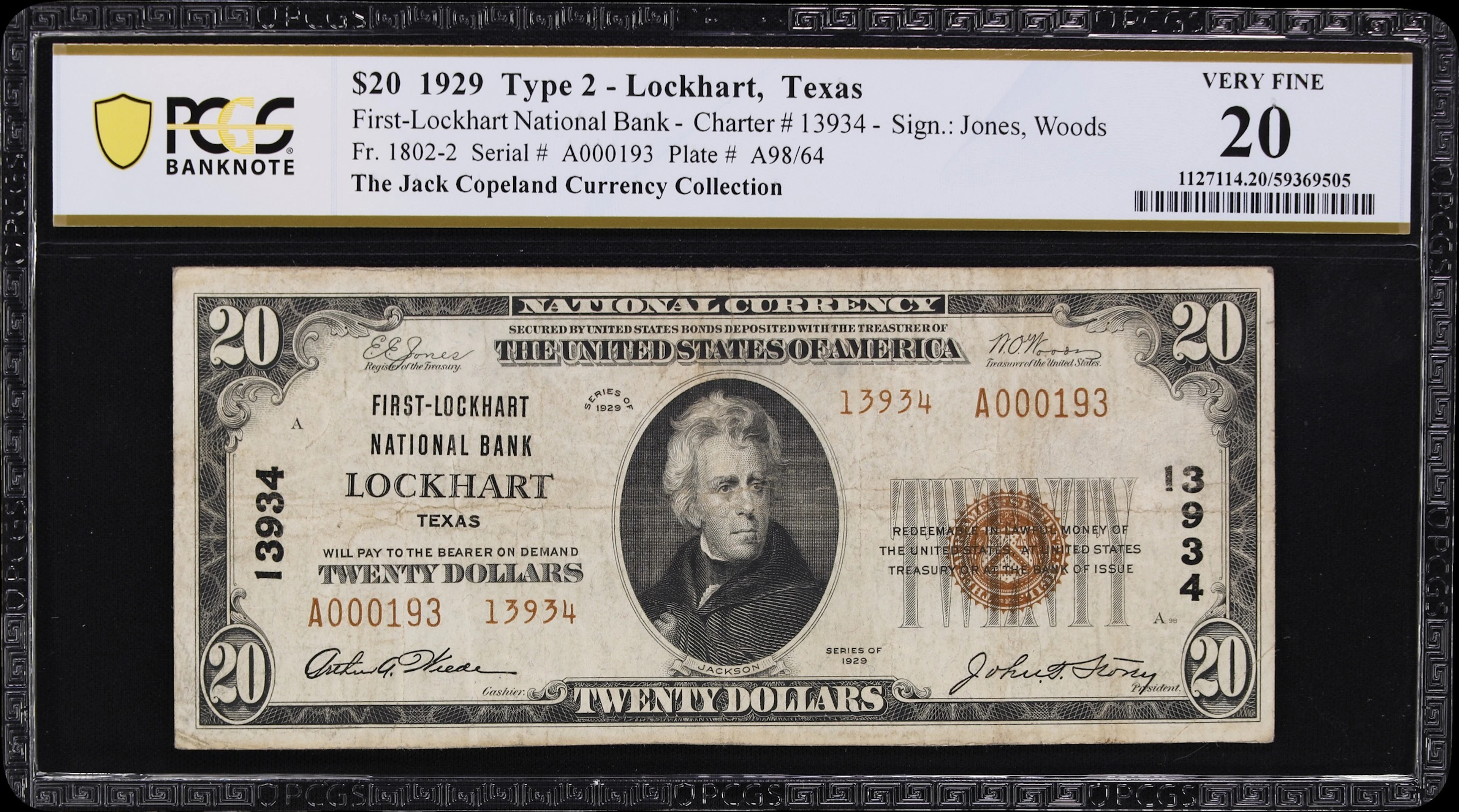 Lockhart, Texas. $20 1929 Ty. 2. Fr. 1802-2. First-Lockhart NB. Charter