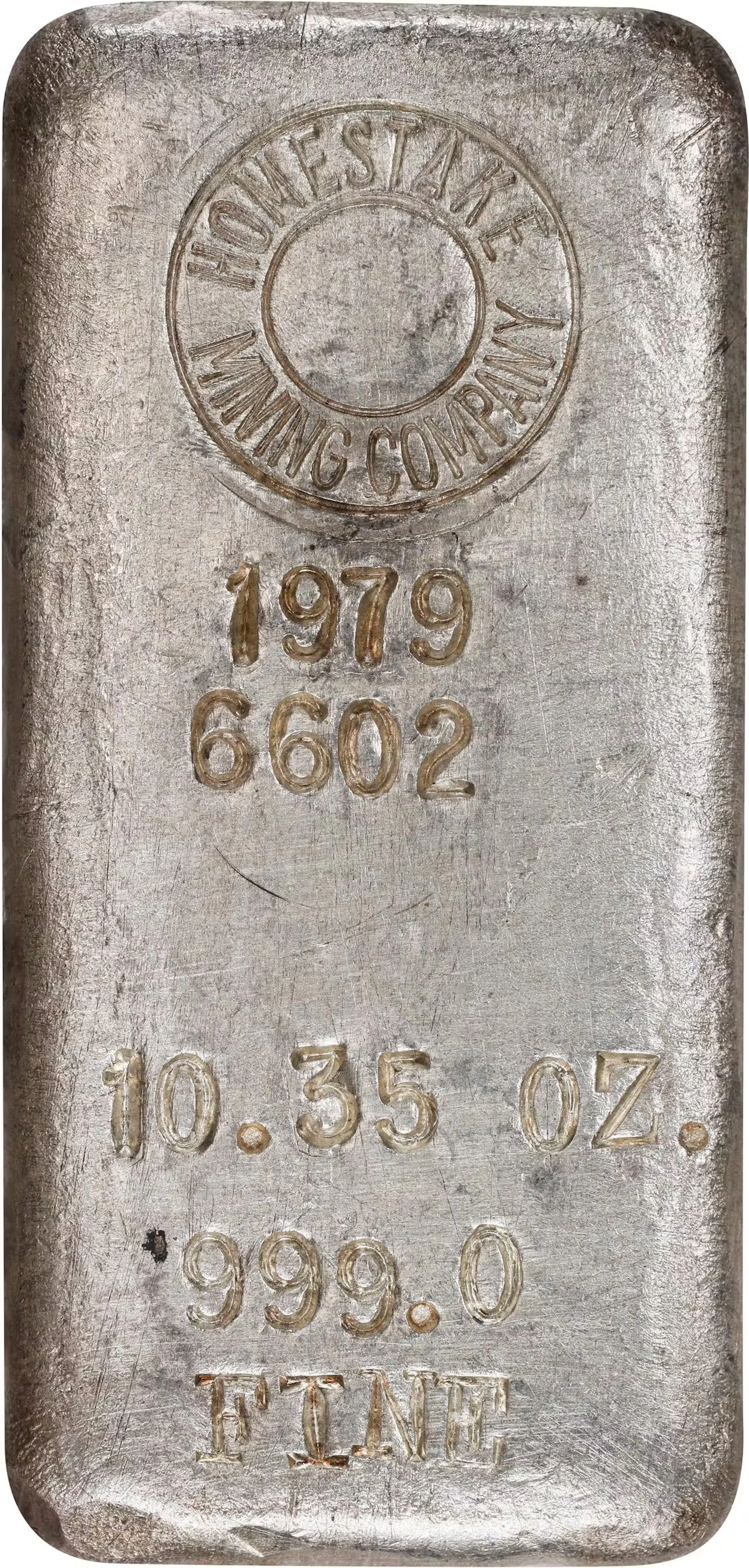 1979 Homestake Mining Company Silver Ingot. 10.35 Troy Ounces. 999.0 Fine.