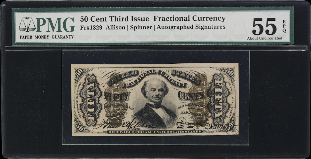 Fr. 1329. 50 Cents. Third Issue. PMG About Uncirculated 55 EPQ.