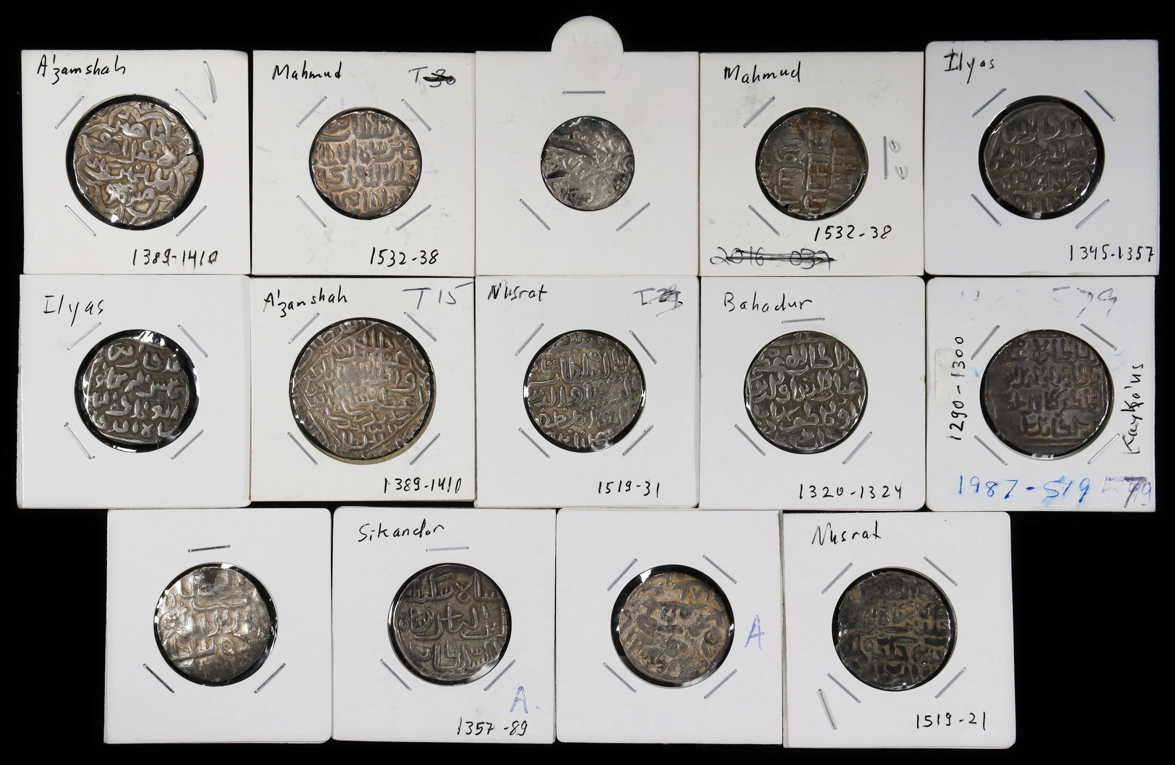 INDIA. Bengal Sultanate. Group of Silver Tankas (14 Pieces), AH 689-945