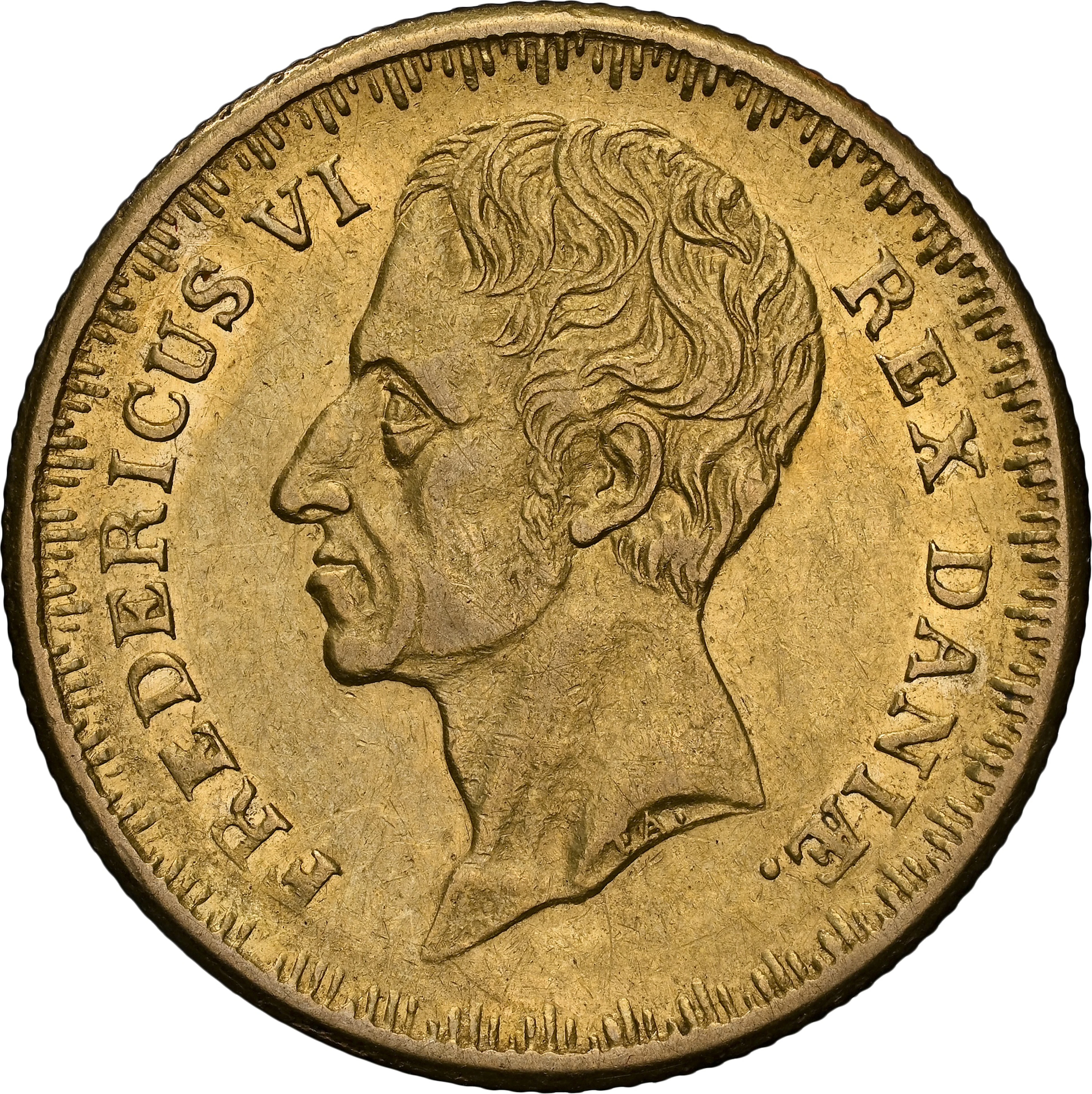 DENMARK. Frederik d'or, 1834. Altona Mint. Frederik VI. NGC AU-53.