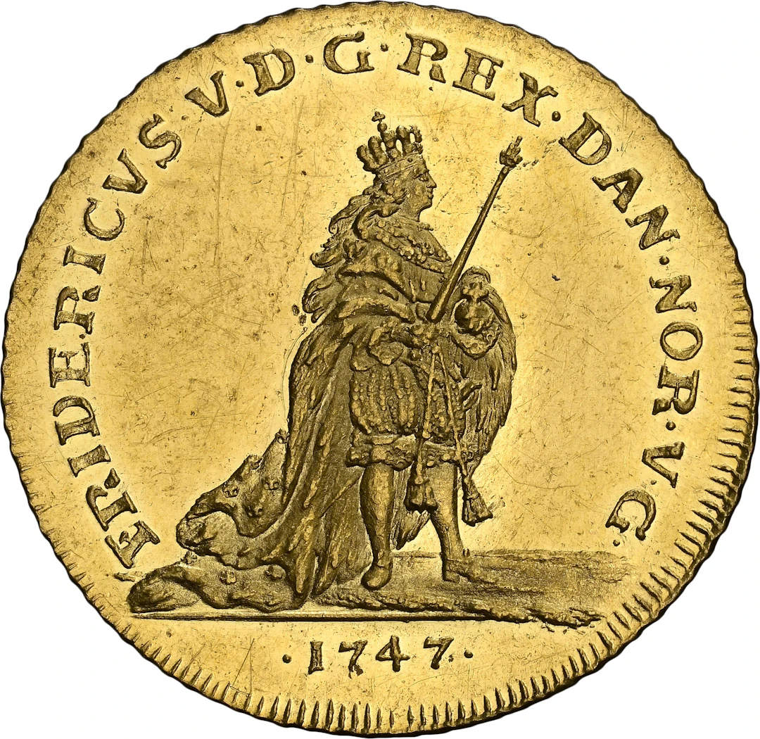 DENMARK. Ducat, 1747. Copenhagen MInt. Frederik V. NGC MS-63.