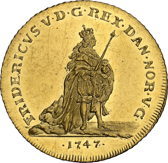 DENMARK. Ducat, 1747. Copenhagen MInt. Frederik V. NGC MS-63.