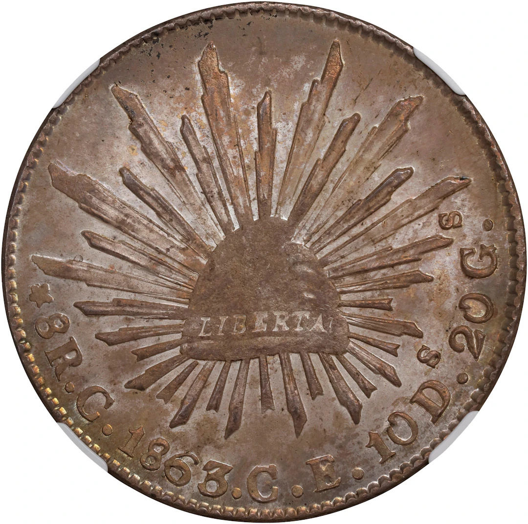 MEXICO. 8 Reales, 1863-C CE. Culiacan Mint. NGC MS-63.