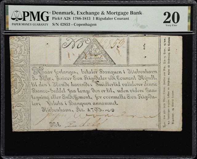 (◊) DENMARK. Exchange & Mortgage Bank. 1 Rigsdaler Courant, 1795.