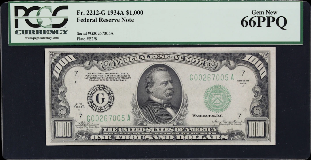 Fr. 2212-G. 1934A $1000 Federal Reserve Note. Chicago. PCGS Currency