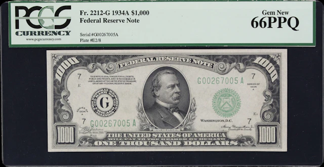 Fr. 2212-G. 1934A $1000 Federal Reserve Note. Chicago. PCGS Currency