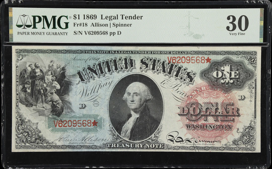 Fr. 18. 1869 $1 Legal Tender Note. PMG Very Fine 30.