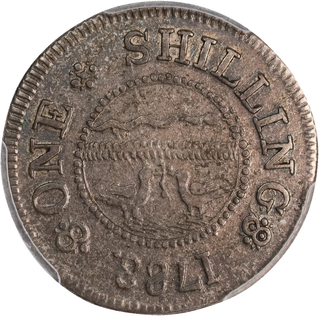 1783 John Chalmers Shilling. W-1785. Rarity-4+. Birds, Short Worm.