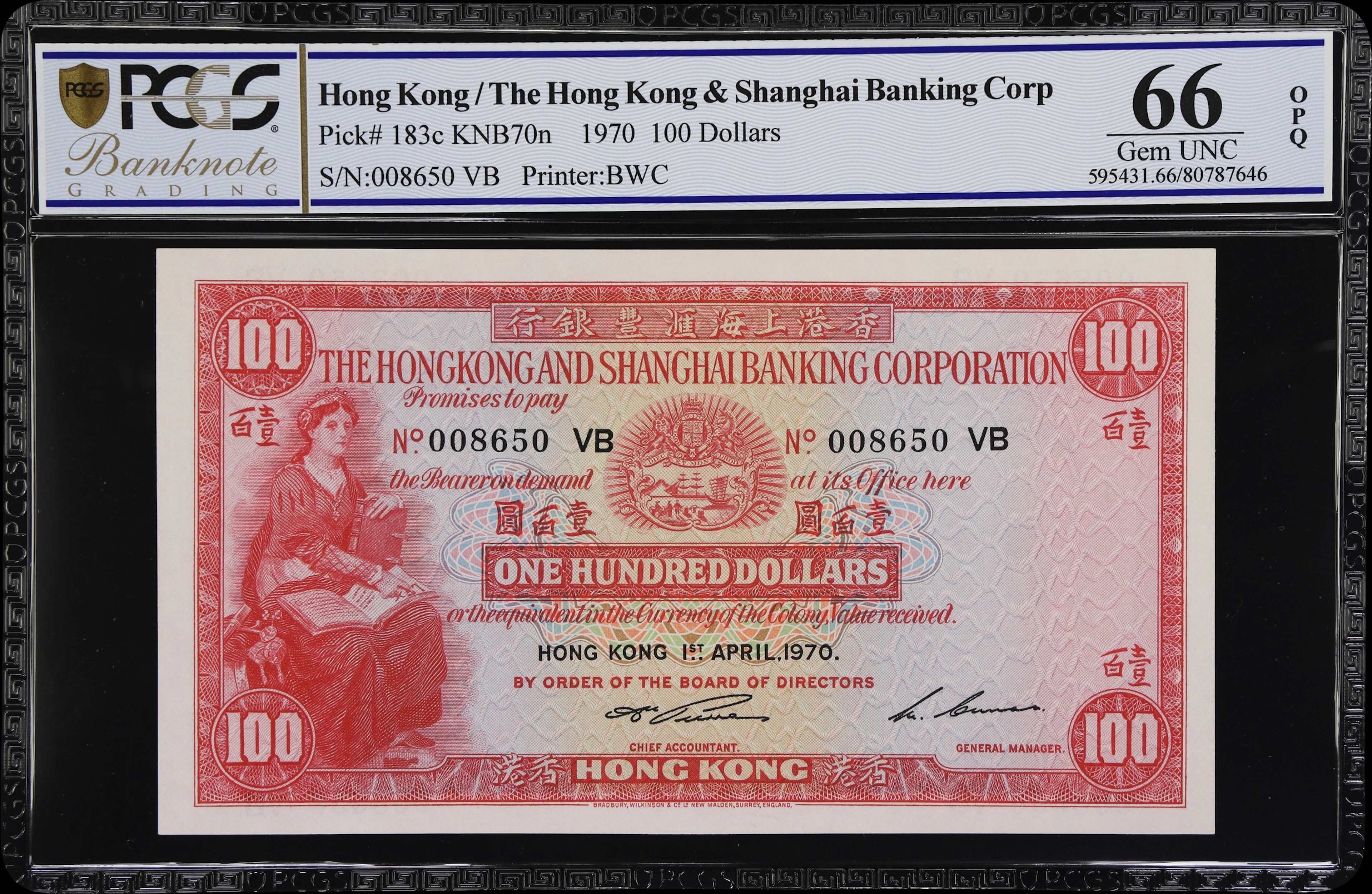 HONG KONG (SAR). Hong Kong & Shanghai Banking Corporation. 100 Dollars