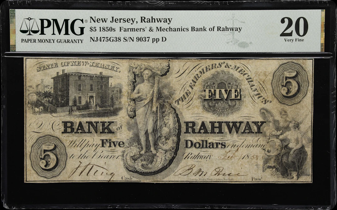 Rahway, New Jersey. Farmers' & Mechanics Bank of Rahway. 1854 $5.