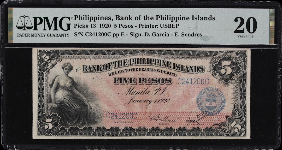 PHILIPPINES. Bank of the Philippine Islands. 5 Pesos, 1.1.1920. P-13.