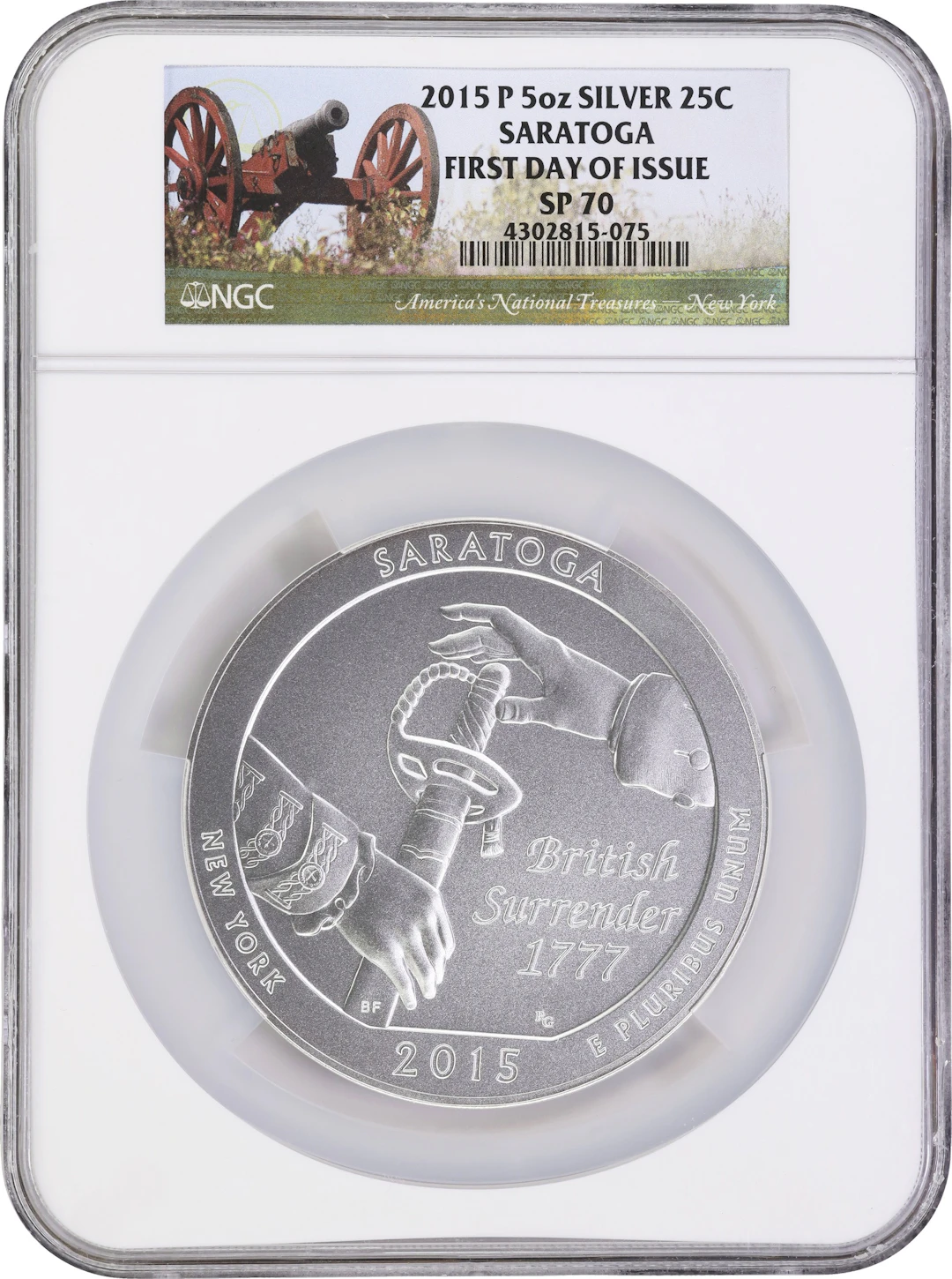 (5 oz, 155.52 g ASW). 2015-P Saratoga America the Beautiful 5 oz Silver