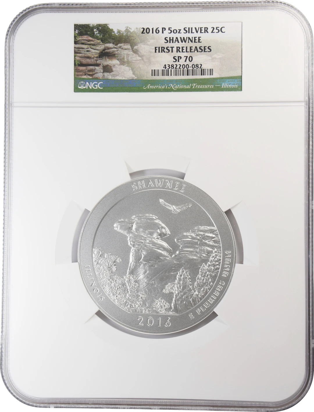 (5 oz, 155.52 g ASW). 2016-P Shawnee America the Beautiful 5 oz Silver