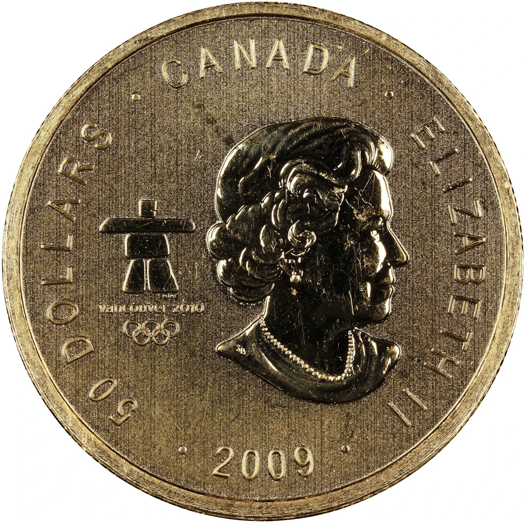 (1 oz, 31.104 g AGW). Canada. 2009 1 oz Olympic Thunderbird Gold $50.
