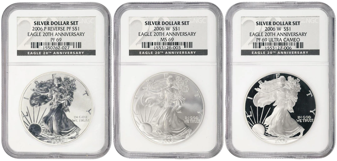 (3 oz, 93.312 g ASW). 2006 American Silver Eagle Three-Piece Set.