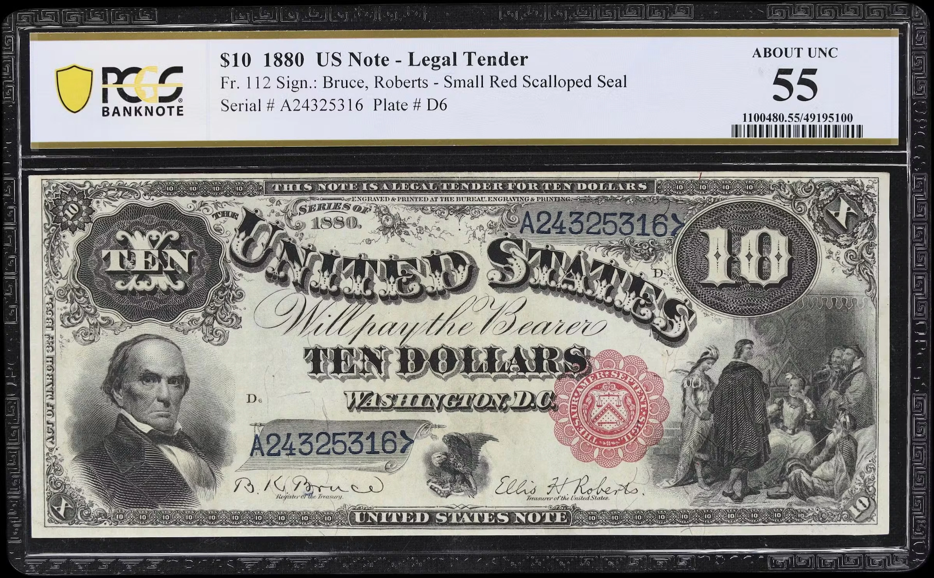 Fr. 112. 1880 $10 Legal Tender Note. PCGS Banknote About Uncirculated 55.