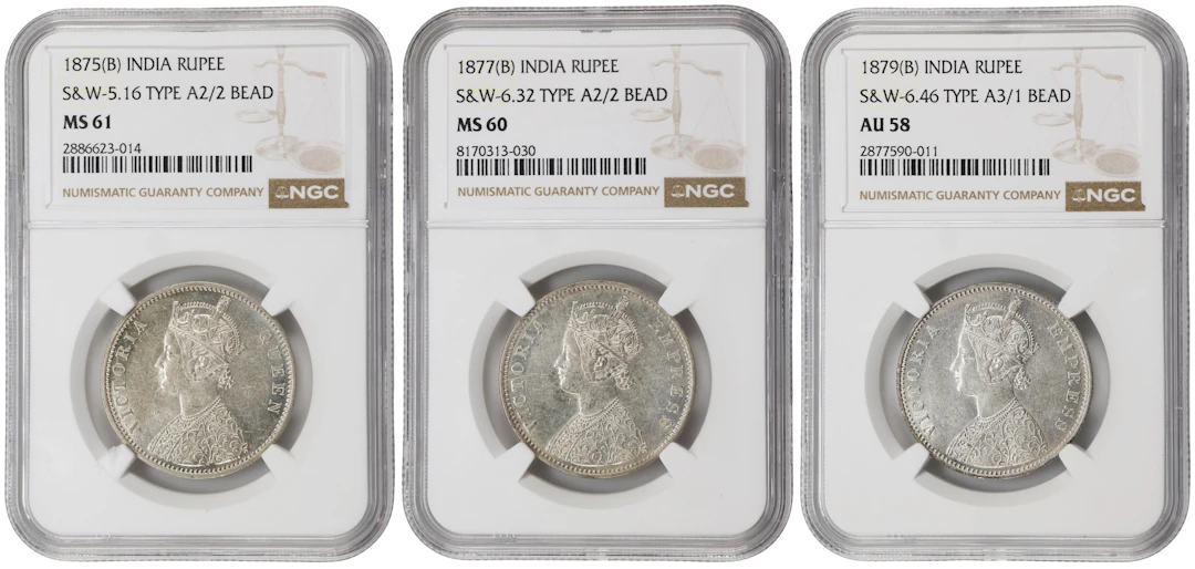 INDIA. Trio of Rupees (3 Pieces), 1875-79. Bombay Mint. Victoria.