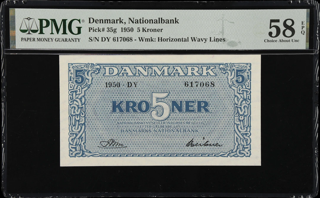 (◊) DENMARK. Danmarks Nationalbank. 5 Kroner, 1950. P-35g. PMG Choice