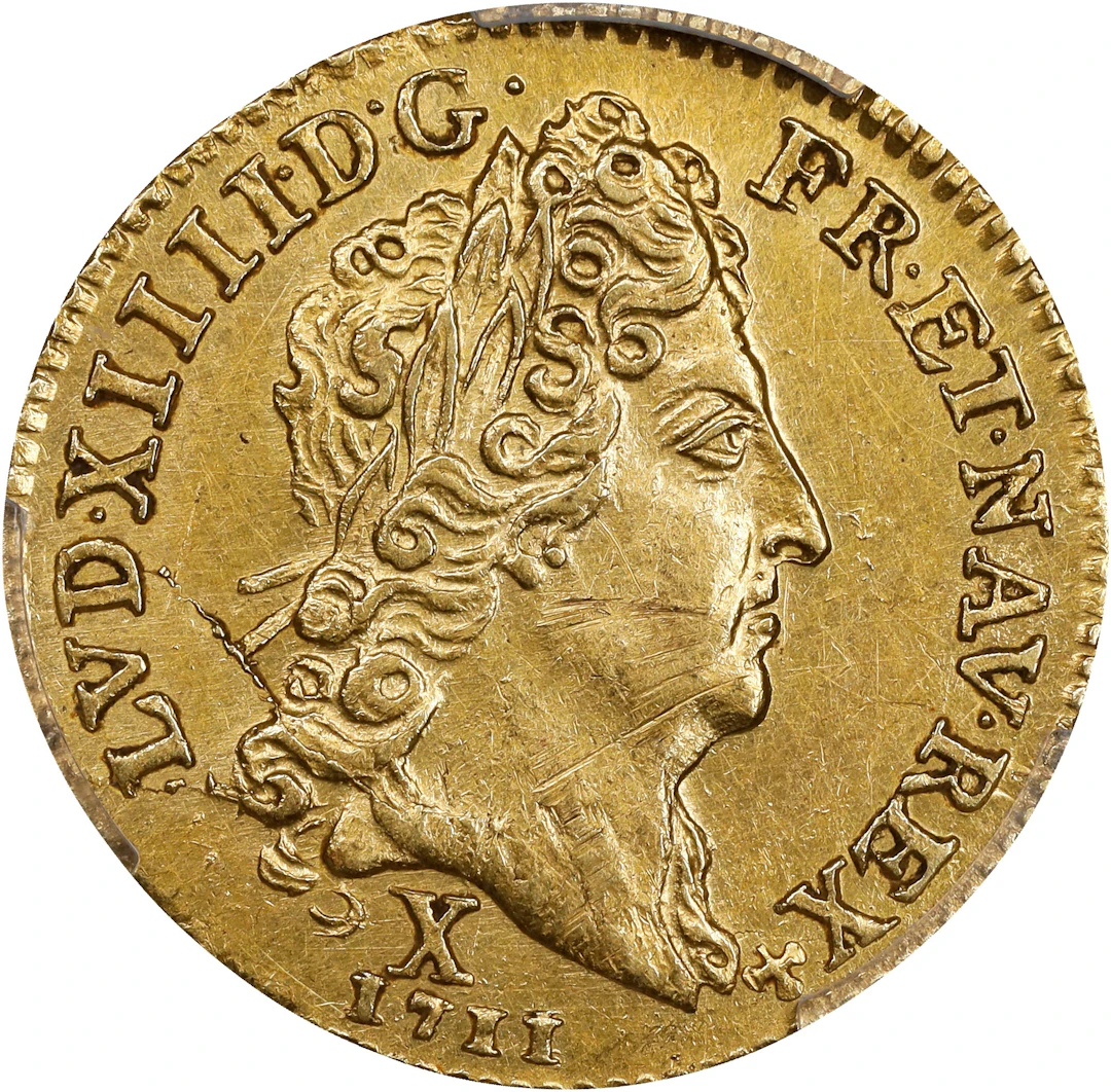 FRANCE. 1/2 Louis d'Or, 1711-X. Amiens Mint. Louis XIV. PCGS Genuine--Scratch