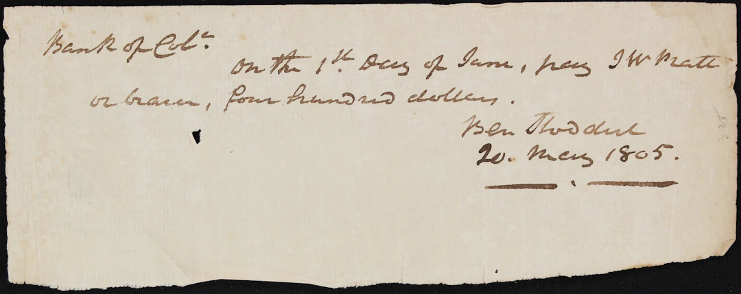 Signature of First Secretary of the Navy. Benjamin Stoddert. June 1, 1805.