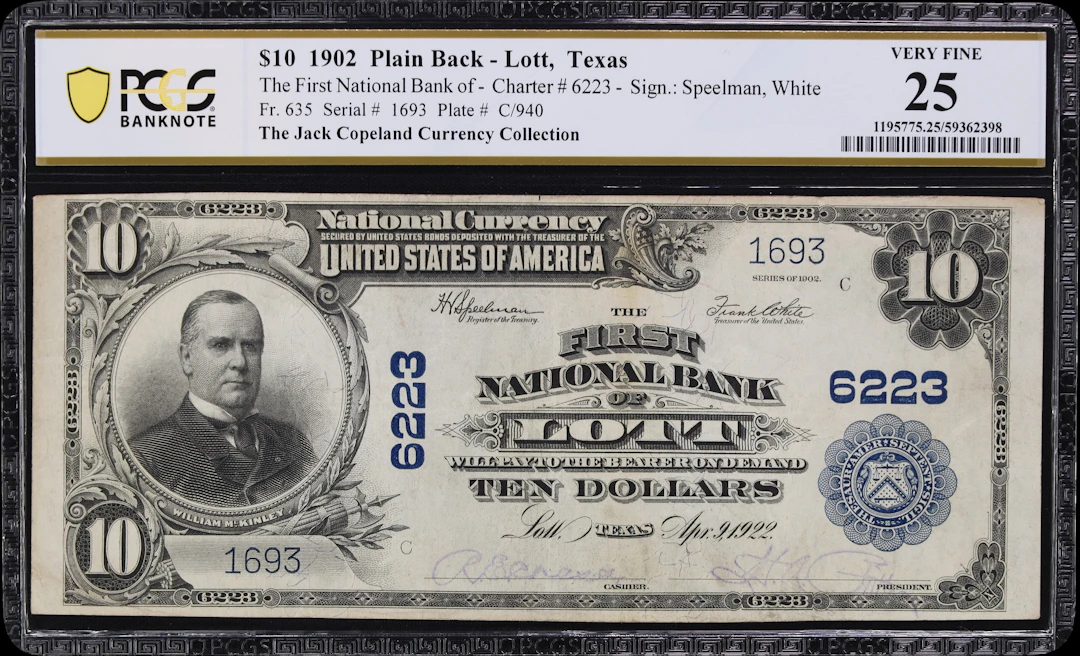 Lott, Texas. $10 1902 Plain Back. Fr. 635. First NB. Charter #6223.