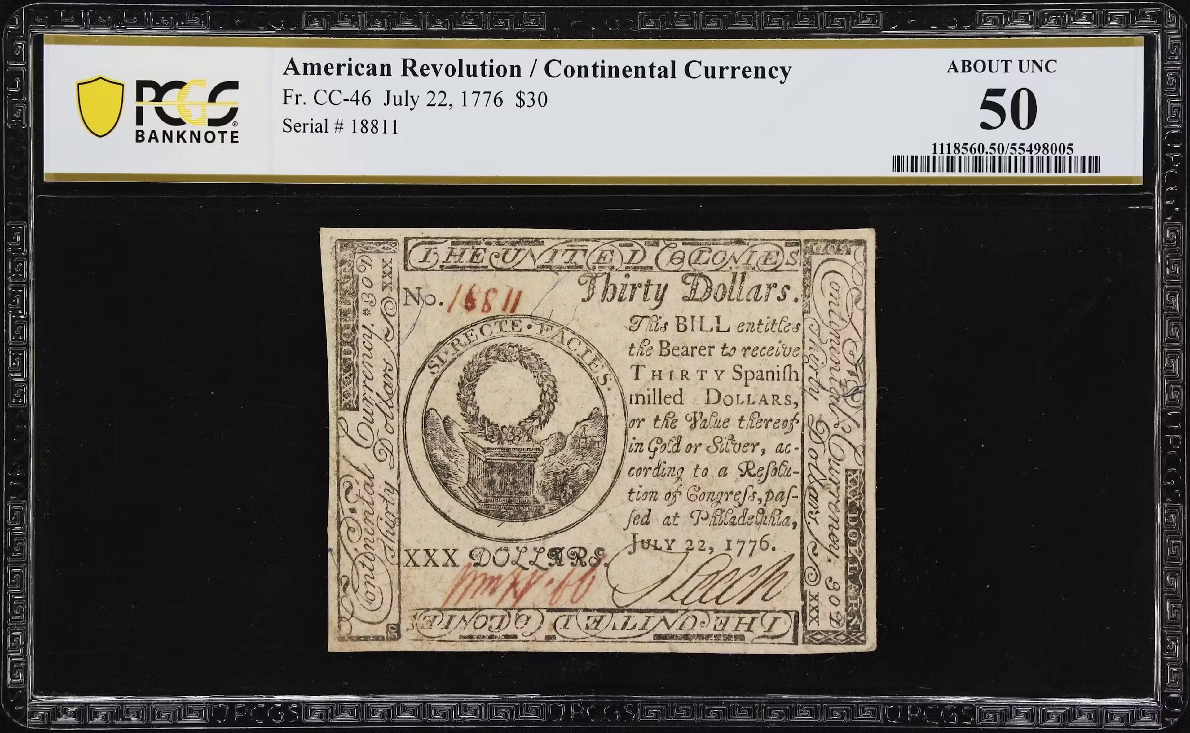 CC-46. Continental Currency. July 22, 1776. $30. PCGS Banknote About