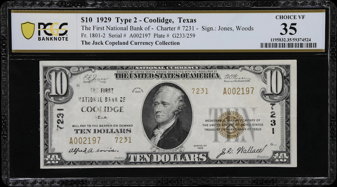 Coolidge, Texas. $10 1929 Ty. 2. Fr. 1801-2. First NB. Charter #7231.