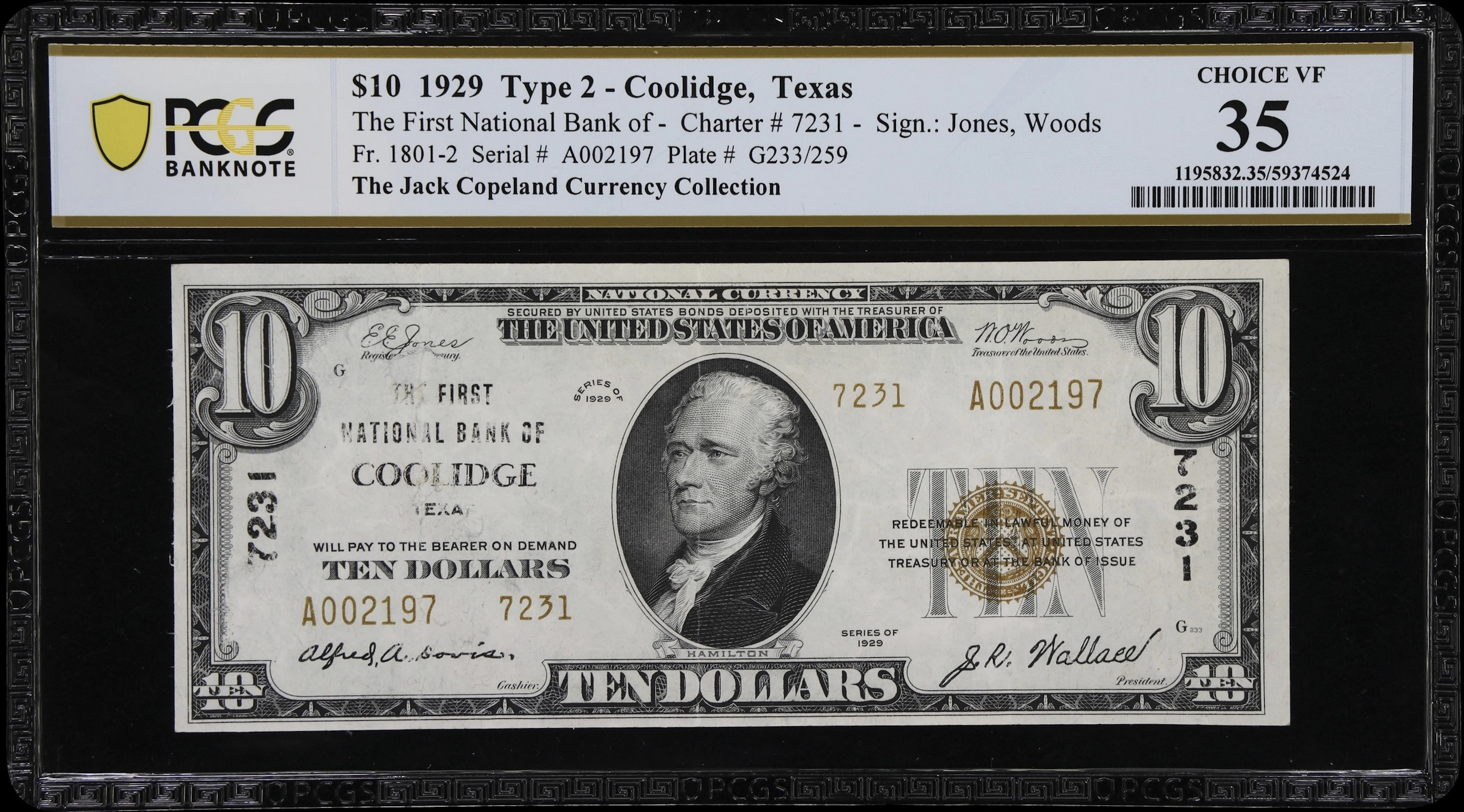 Coolidge, Texas. $10 1929 Ty. 2. Fr. 1801-2. First NB. Charter #7231.
