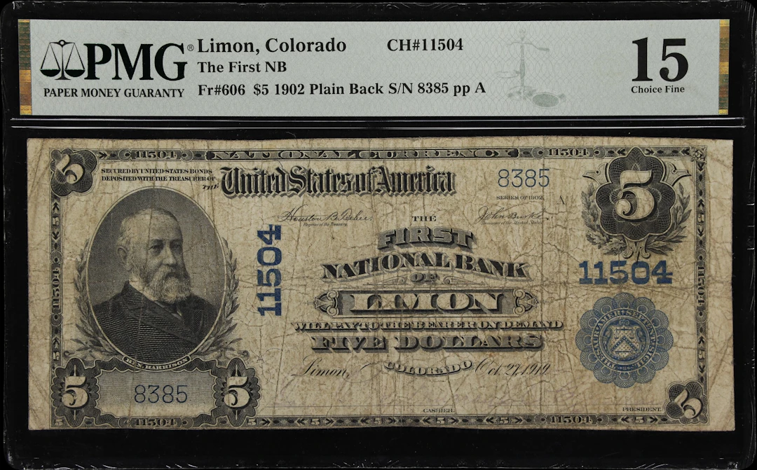 Limon, Colorado. $5 1902 Plain Back. Fr. 606. First NB. Charter #11504.